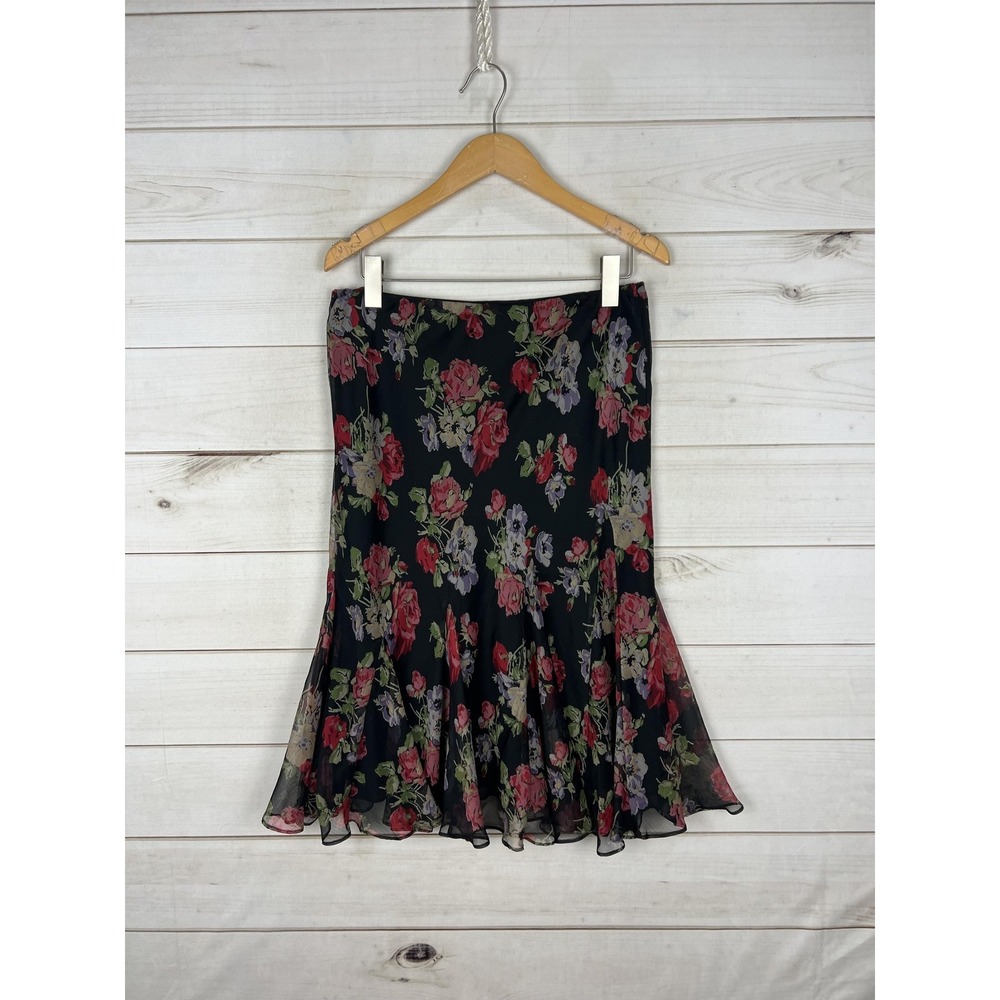 Lauren Ralph Lauren Blouse Skirt Set Womens Medium Floral Sheer Ruffle Whimiscal - Picture 9 of 13